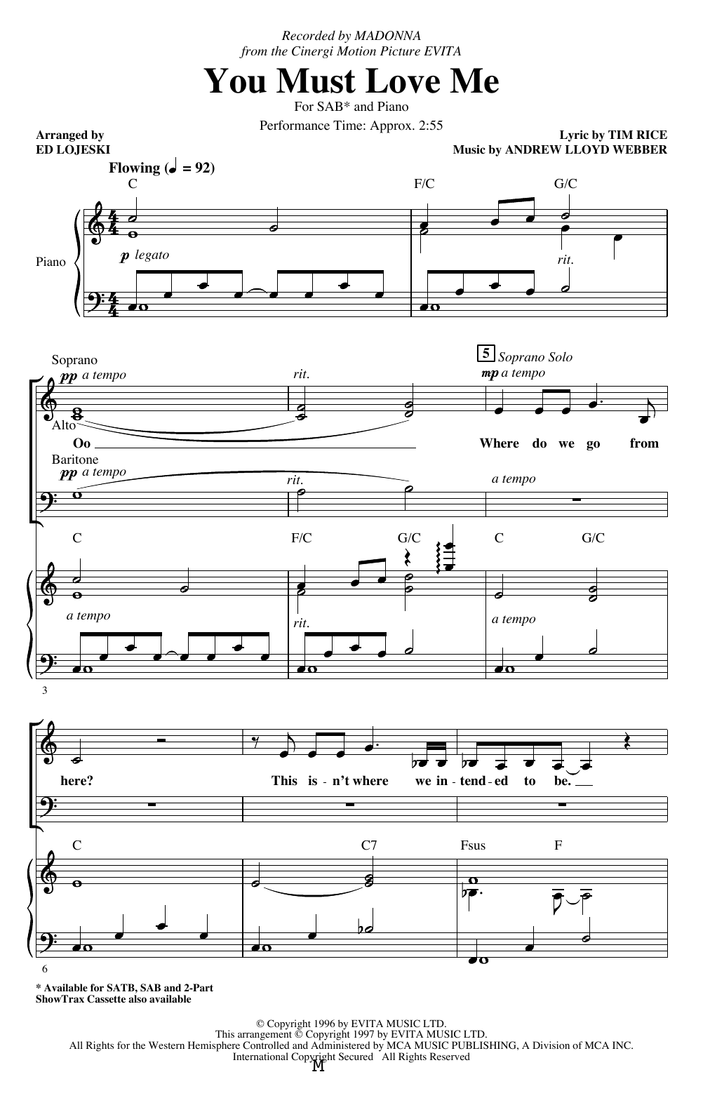 Madonna You Must Love Me (from Evita) (arr. Ed Lojeski) sheet music notes and chords arranged for 2-Part Choir