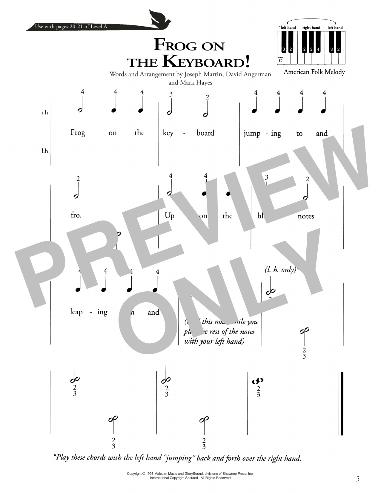 Maerican Folk Melody Frog On The Keyboard sheet music notes and chords arranged for Piano Method