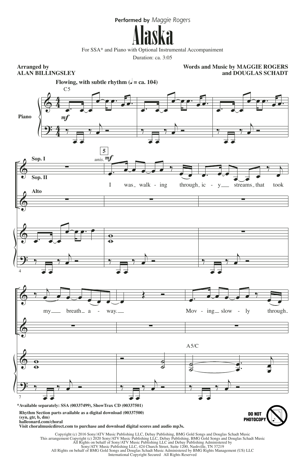 Maggie Rogers Alaska (arr. Alan Billingsley) sheet music notes and chords arranged for SSA Choir