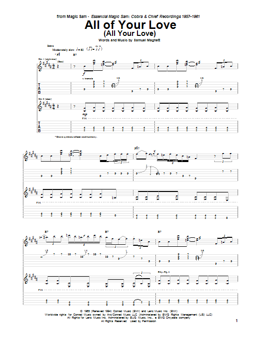 Magic Sam All Of Your Love (All Your Love) sheet music notes and chords arranged for Guitar Tab