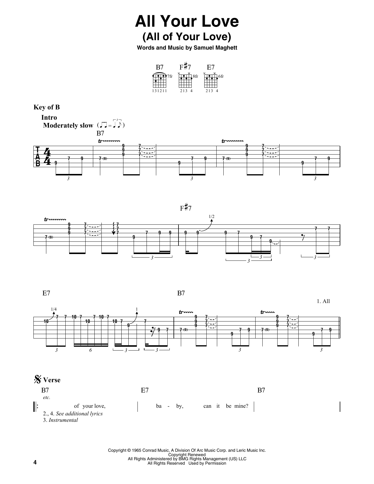 Magic Sam All Your Love (All Of Your Love) sheet music notes and chords arranged for Guitar Lead Sheet