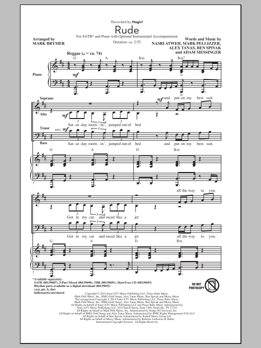 MAGIC! Rude (arr. Mark Brymer) sheet music notes and chords arranged for SATB Choir