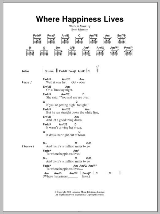 Magnet Where Happiness Lives sheet music notes and chords arranged for Guitar Chords/Lyrics