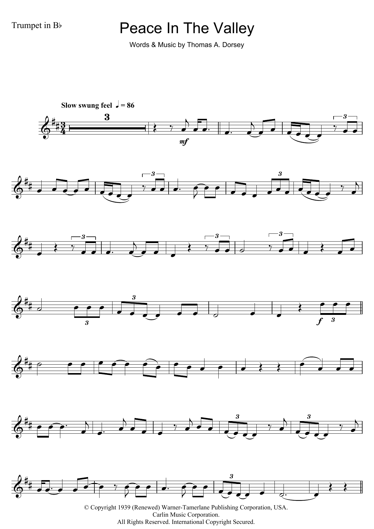 Mahalia Jackson (There'll Be) Peace In The Valley (For Me) sheet music notes and chords arranged for Clarinet Solo