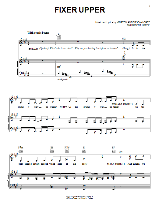 Maia Wilson and Cast Fixer Upper (from Disney's Frozen) sheet music notes and chords arranged for Piano Solo