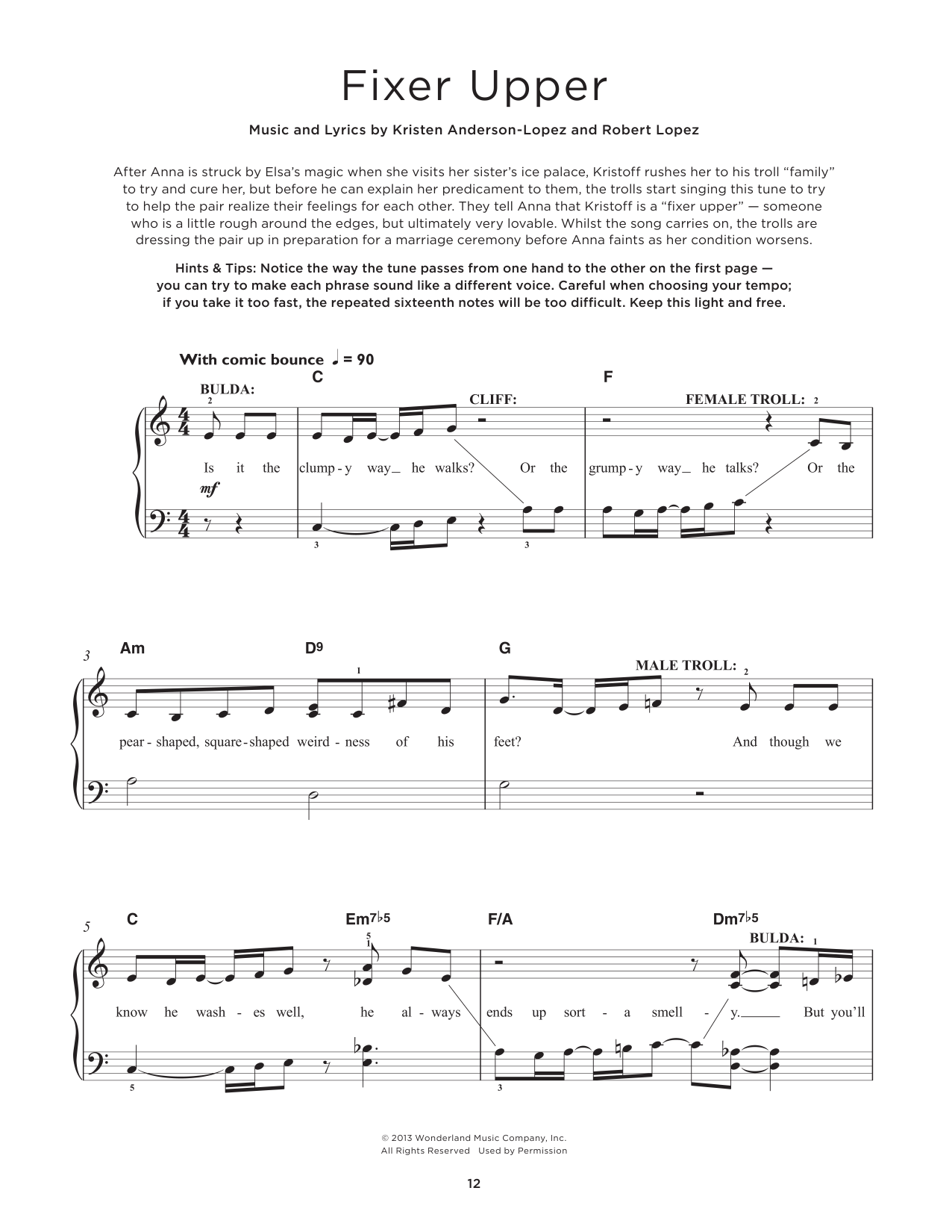 Maia Wilson and Cast Fixer Upper (from Frozen) sheet music notes and chords arranged for Really Easy Piano