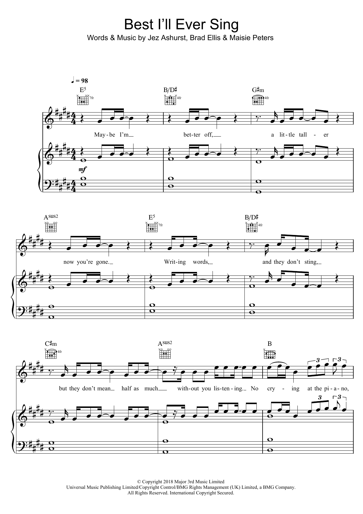 Maisie Peters Best I'll Ever Sing sheet music notes and chords arranged for Piano, Vocal & Guitar Chords