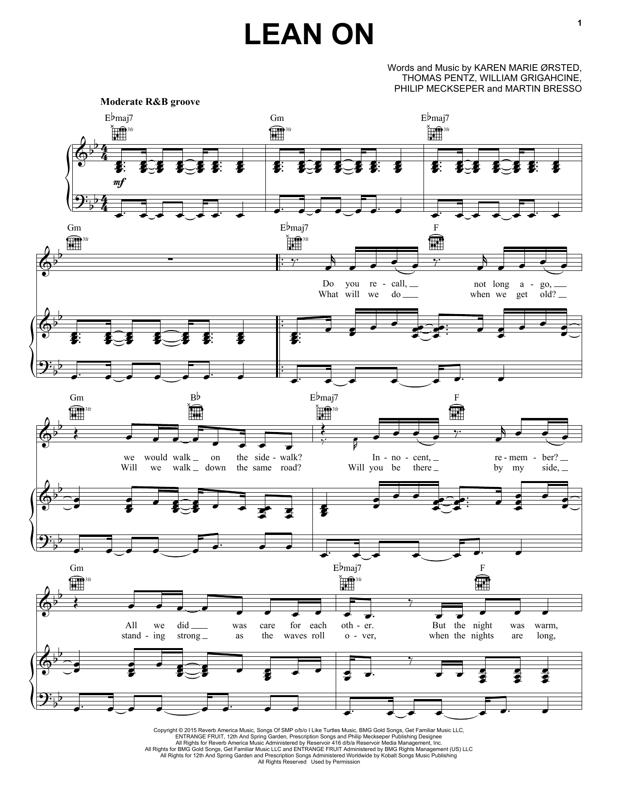 Major Lazer & DJ Snake Feat. MØ Lean On sheet music notes and chords arranged for Piano, Vocal & Guitar Chords (Right-Hand Melody)
