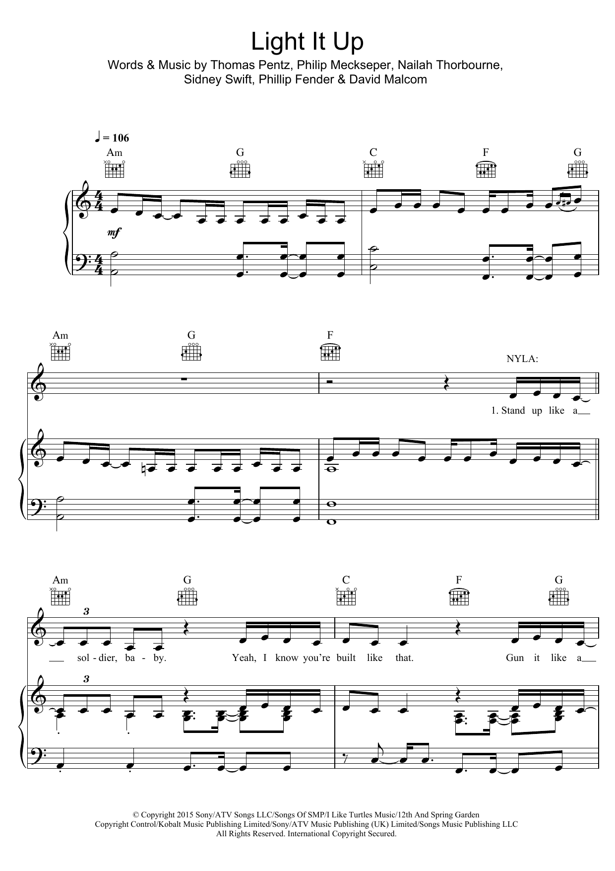 Major Lazer Light It Up (featuring Nyla and Fuse ODG) sheet music notes and chords arranged for Piano, Vocal & Guitar Chords