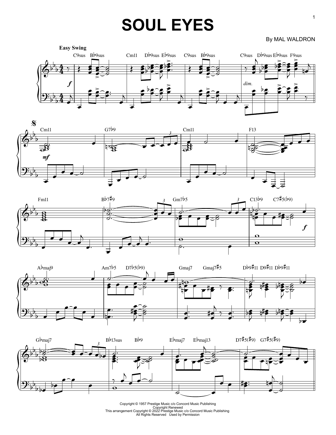 Mal Waldron Soul Eyes [Jazz version] (arr. Brent Edstrom) sheet music notes and chords arranged for Piano Solo
