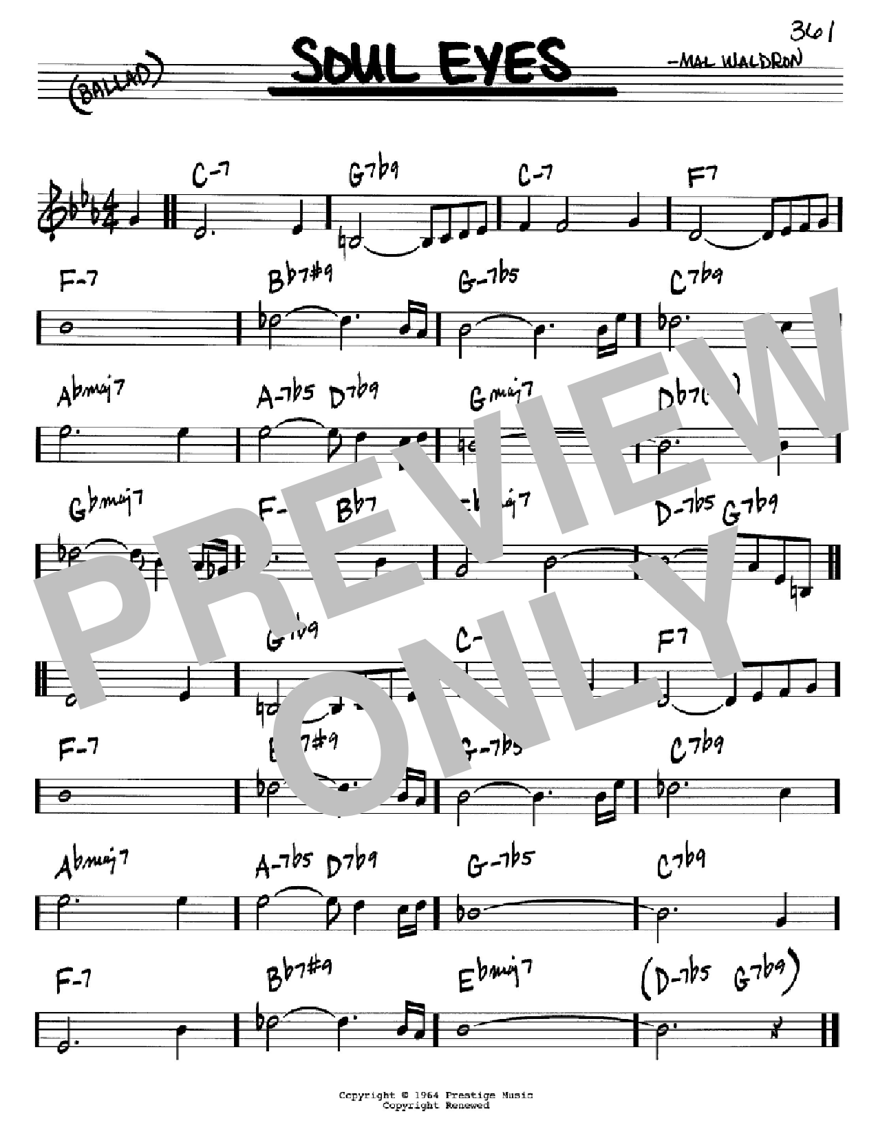 Mal Waldron Soul Eyes sheet music notes and chords arranged for Real Book – Melody & Chords – C Instruments