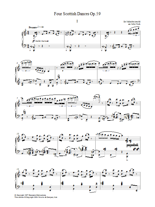 Malcolm Arnold Four Scottish Dances Op.59, No.1, Pesante sheet music notes and chords arranged for Piano Solo