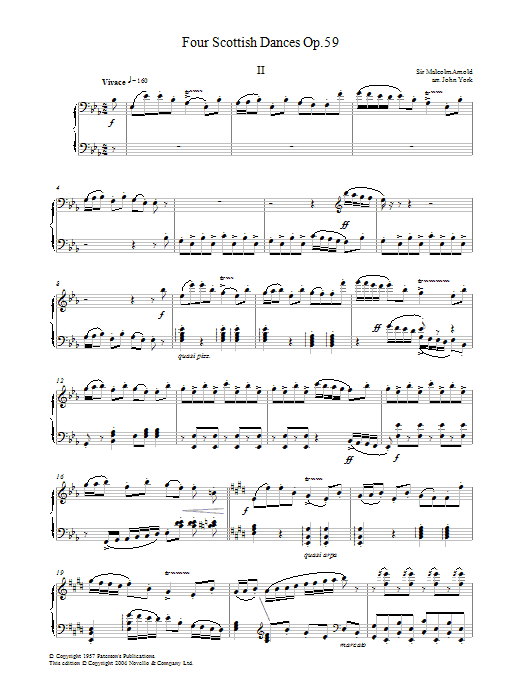 Malcolm Arnold Four Scottish Dances Op.59, No.2, Vivace sheet music notes and chords arranged for Piano Solo