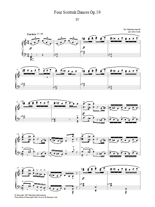 Malcolm Arnold Four Scottish Dances Op.59, No.4, Con Brio sheet music notes and chords arranged for Piano Solo