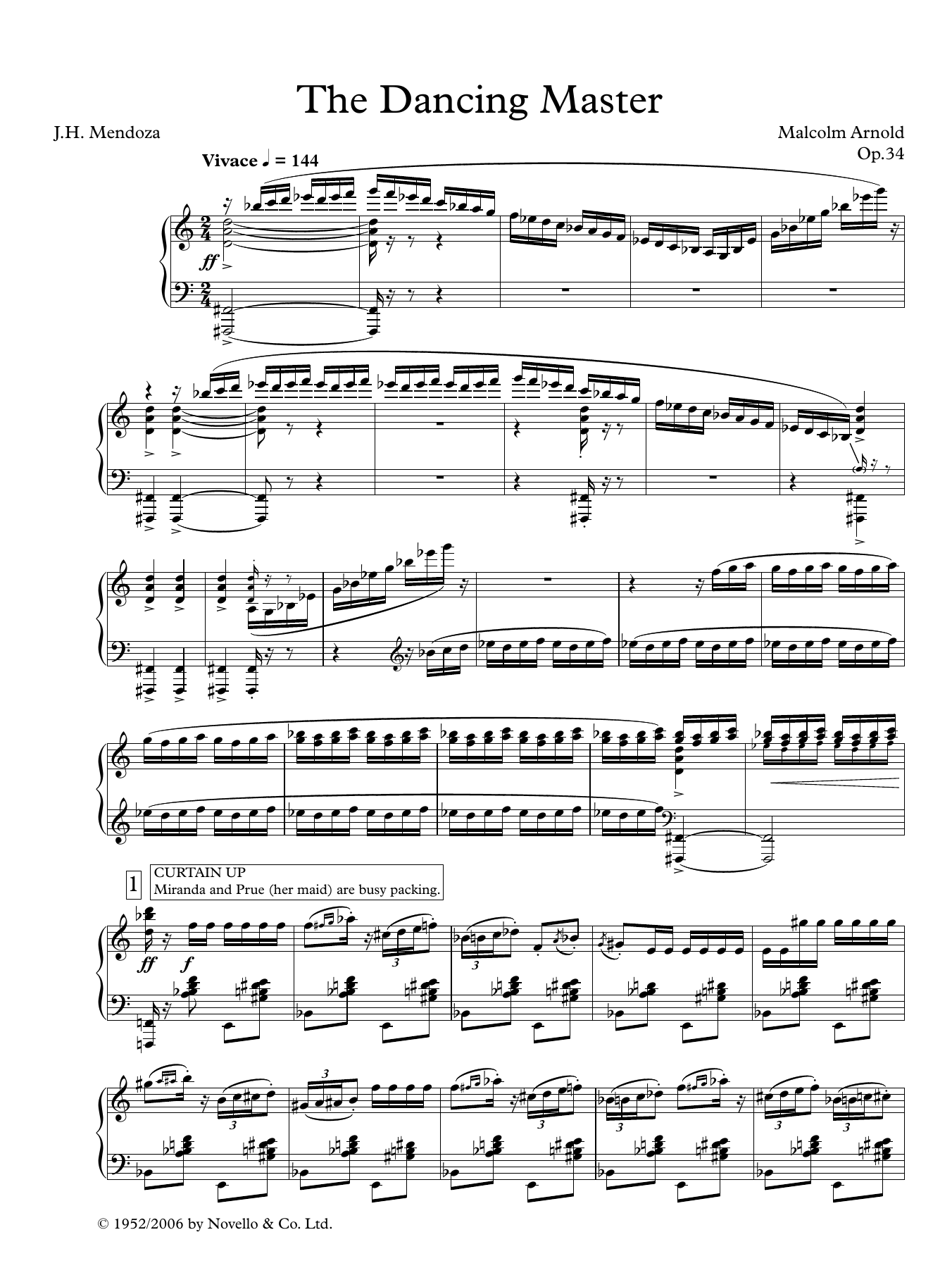 Malcolm Arnold The Dancing Master (Vocal score) sheet music notes and chords arranged for Piano & Vocal
