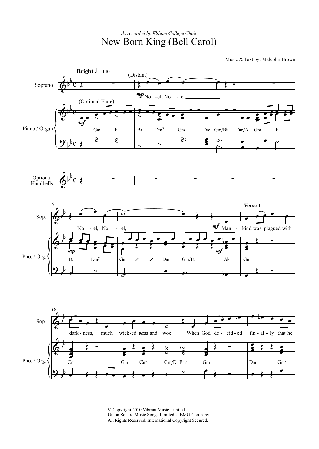 Malcolm Brown New Born King (Bell Carol) sheet music notes and chords arranged for SATB Choir