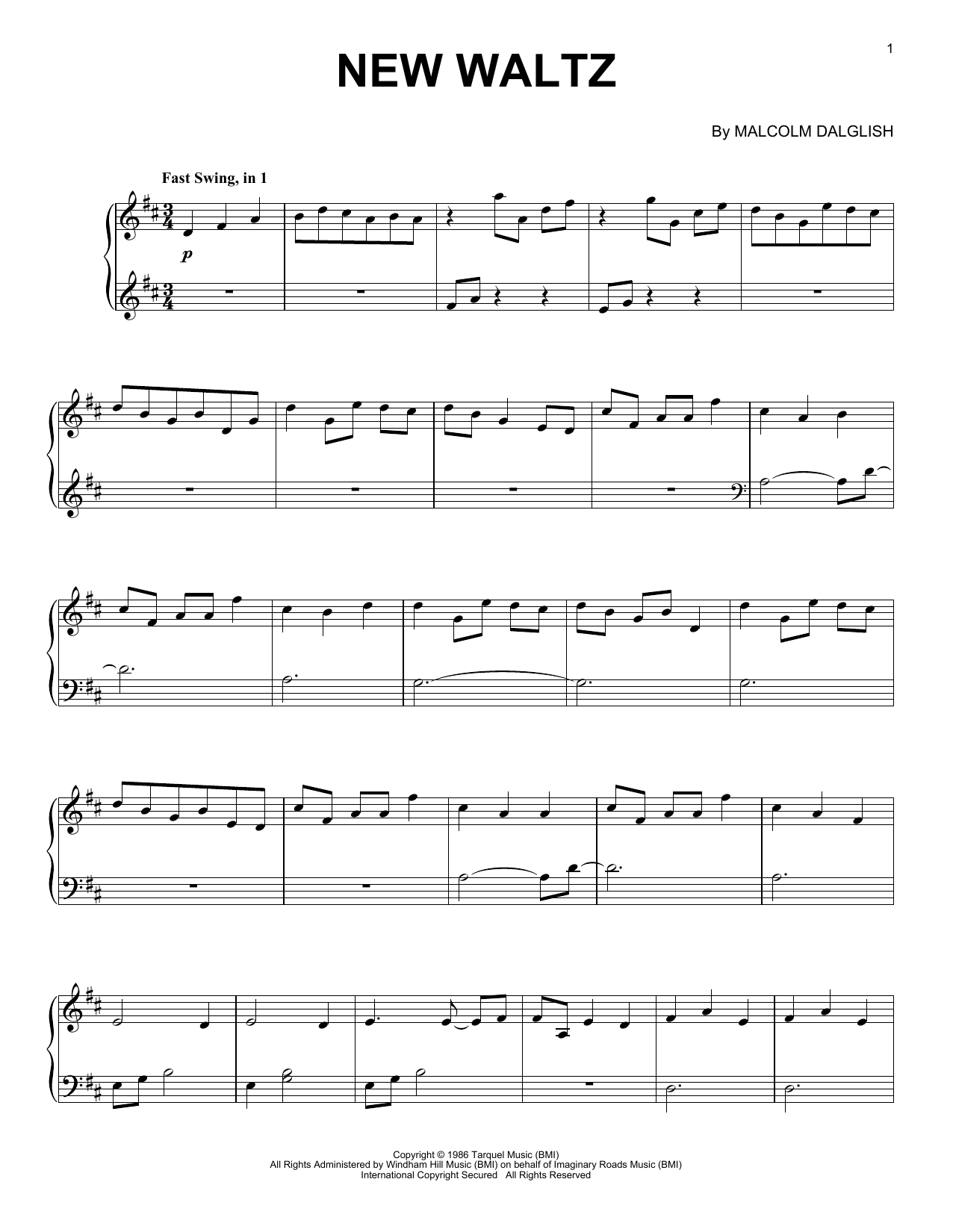 Malcolm Dalglish New Waltz sheet music notes and chords arranged for Piano Solo
