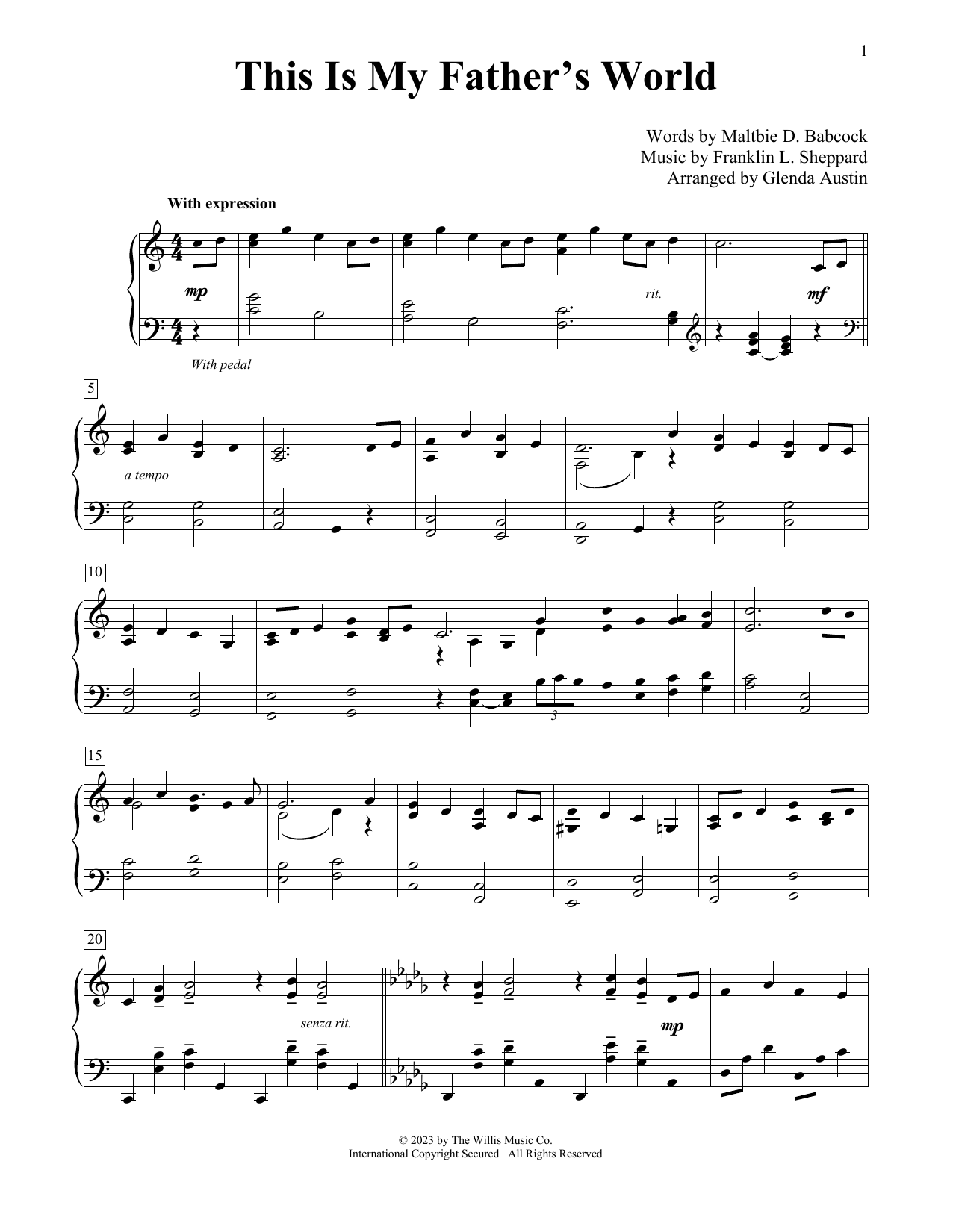 Maltbie D. Babcock This Is My Father's World (arr. Glenda Austin) sheet music notes and chords arranged for Educational Piano