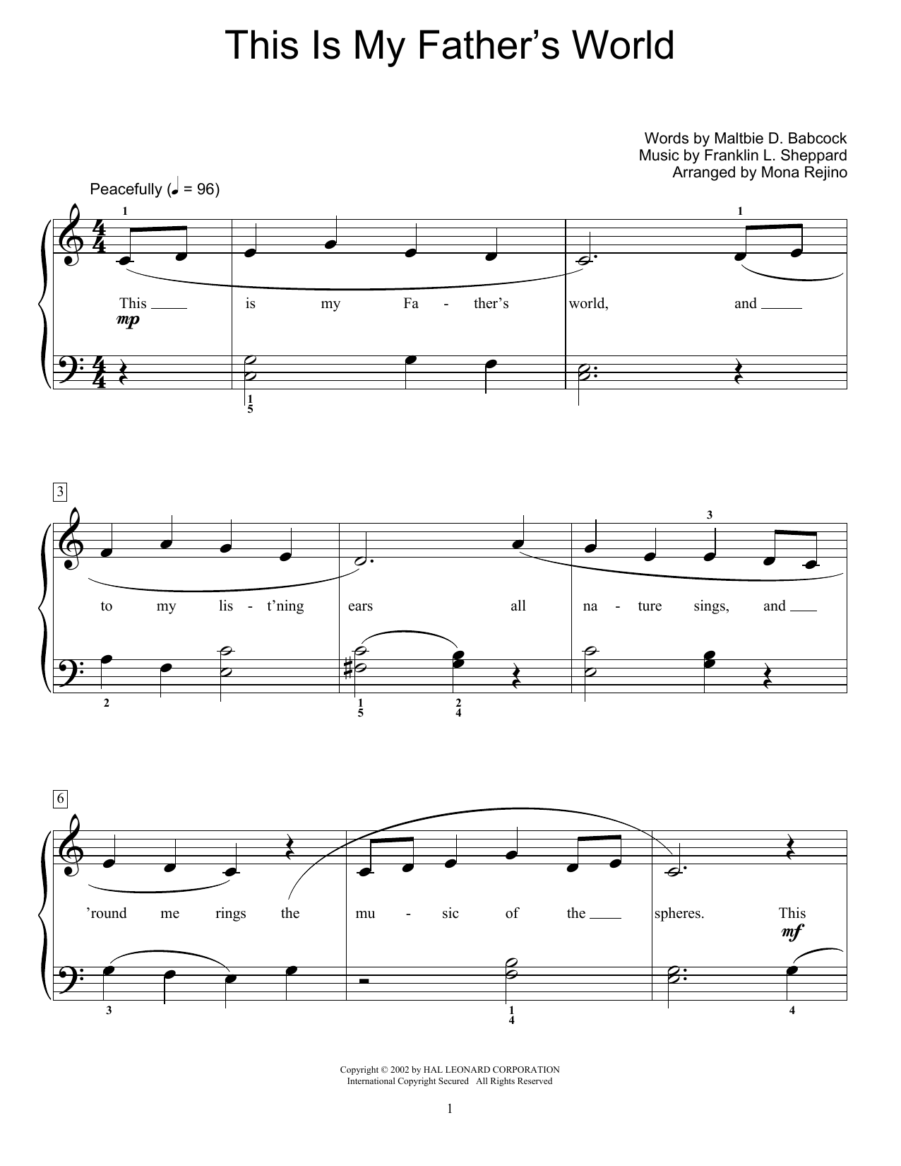 Maltbie D. Babcock This Is My Father's World (arr. Mona Rejino) sheet music notes and chords arranged for Educational Piano