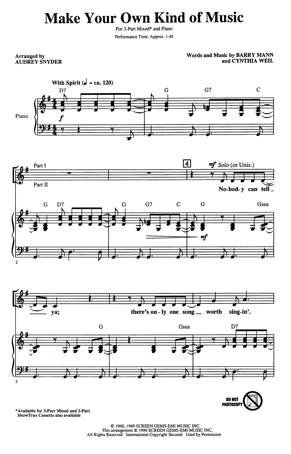 Mama Cass Elliot Make Your Own Kind Of Music (arr. Audrey Snyder) sheet music notes and chords arranged for 2-Part Choir
