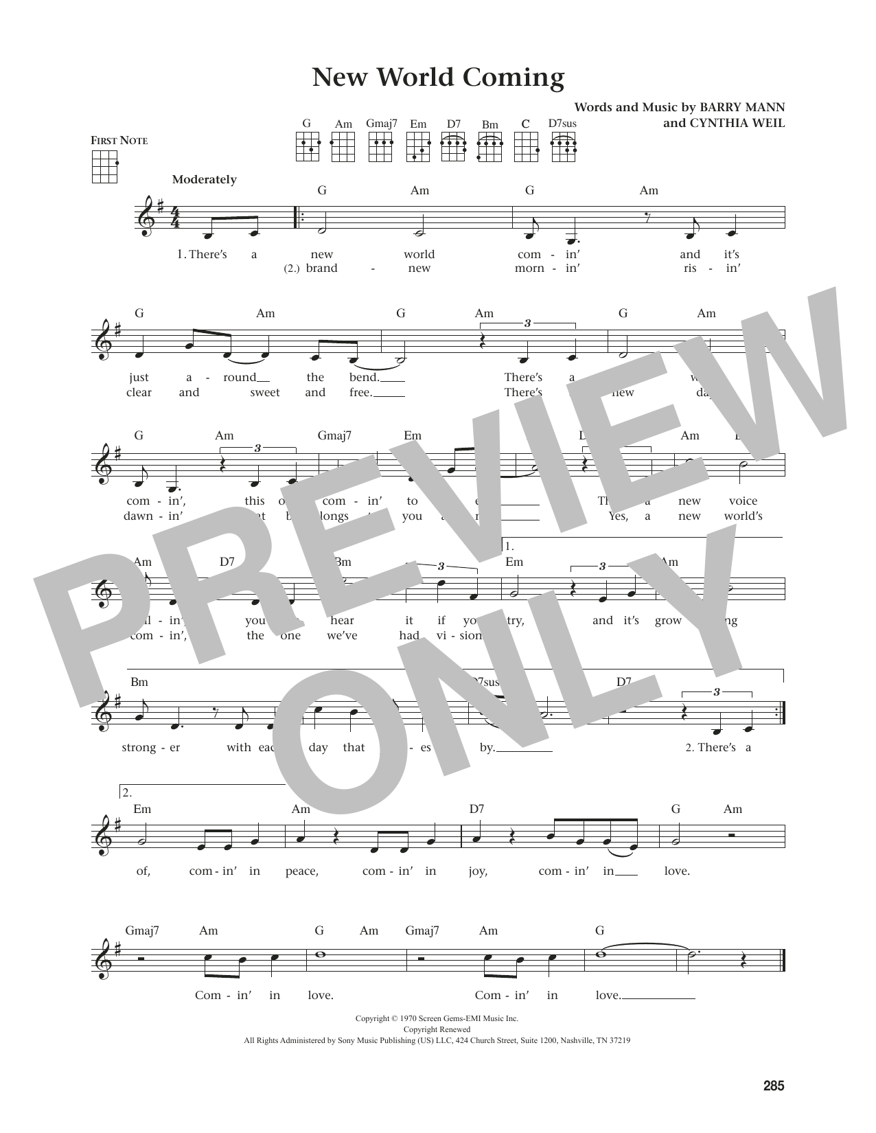 Mama Cass Elliot New World Coming (from The Daily Ukulele) (arr. Jim Beloff) sheet music notes and chords arranged for Ukulele