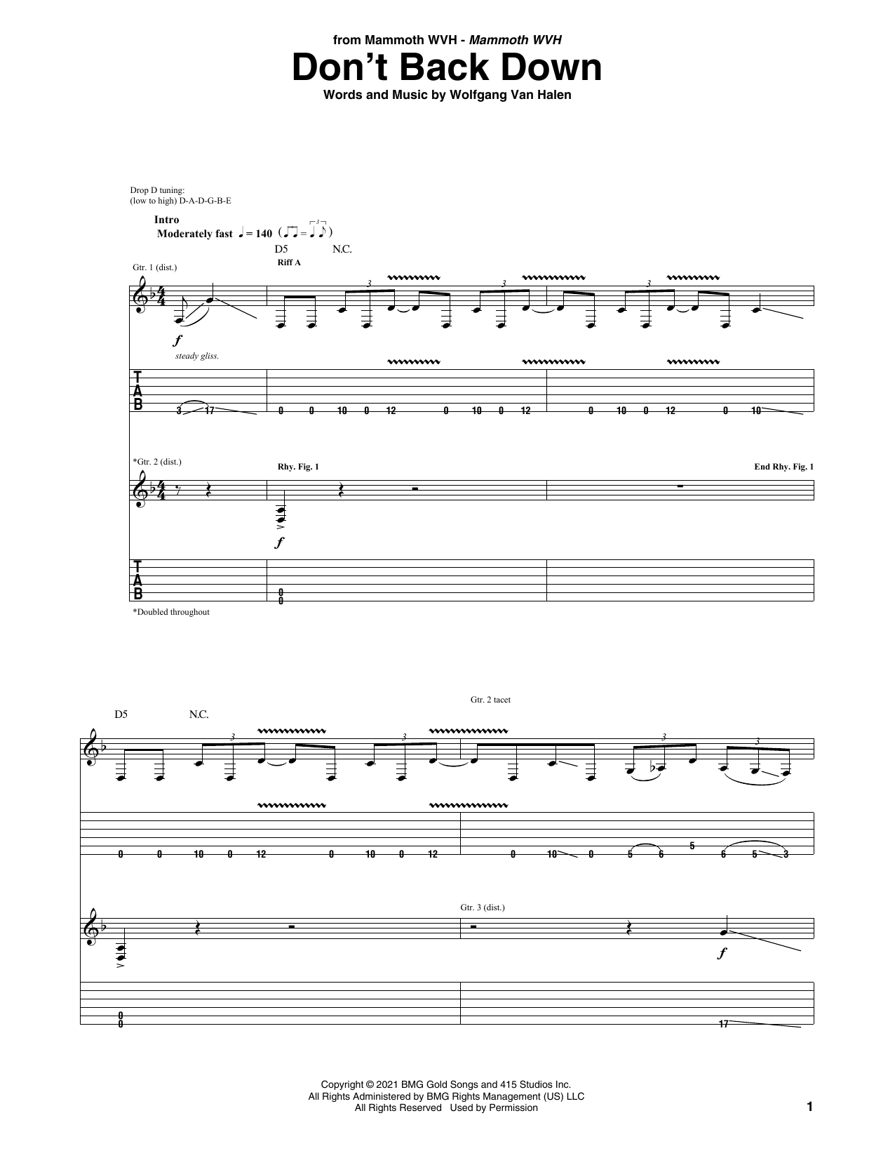 Mammoth WVH Don't Back Down sheet music notes and chords arranged for Guitar Tab