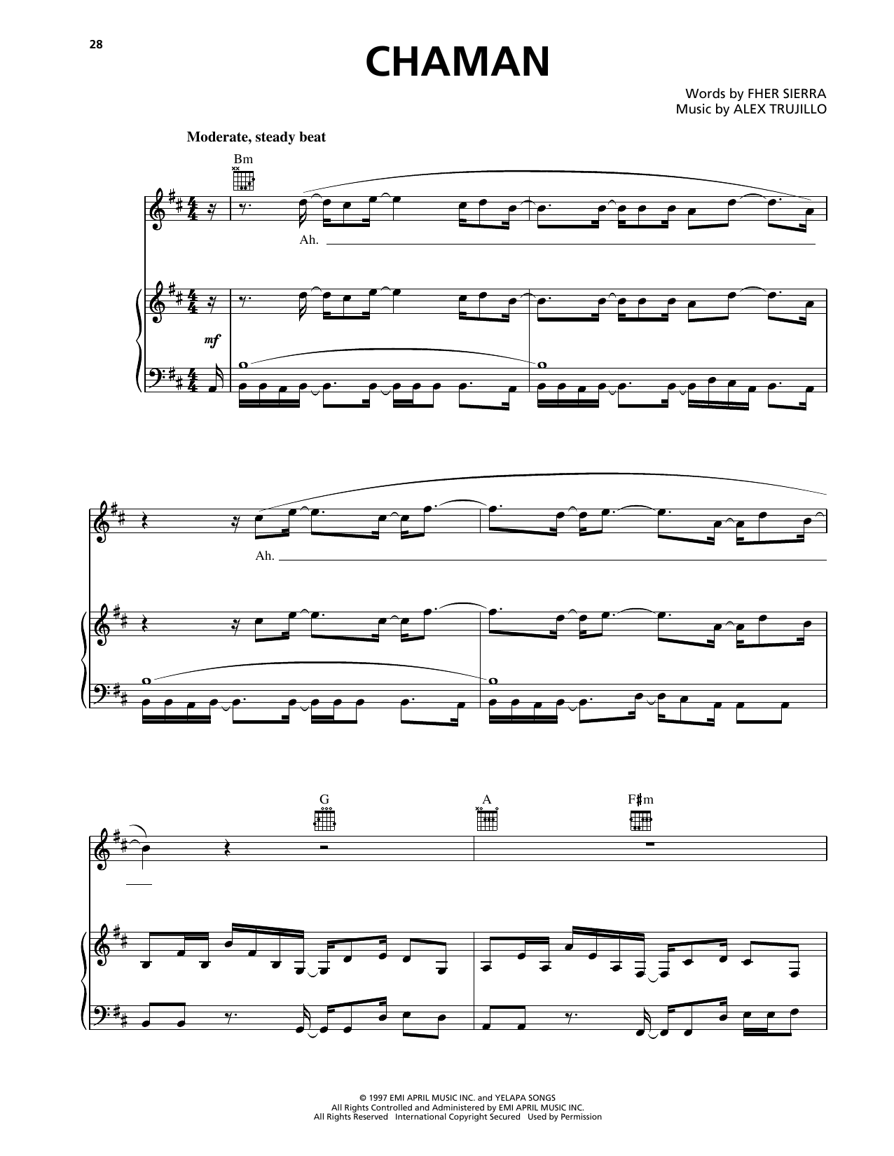 Maná Chaman sheet music notes and chords arranged for Piano, Vocal & Guitar Chords (Right-Hand Melody)