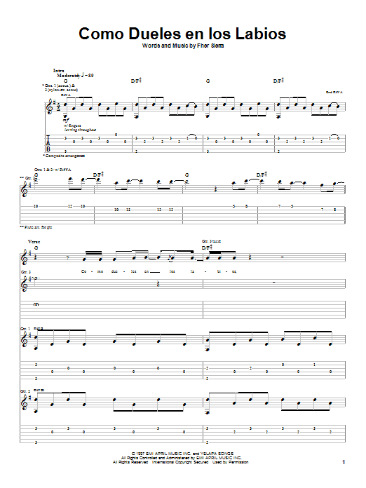 Mana Como Dueles En Los Labios sheet music notes and chords arranged for Guitar Tab