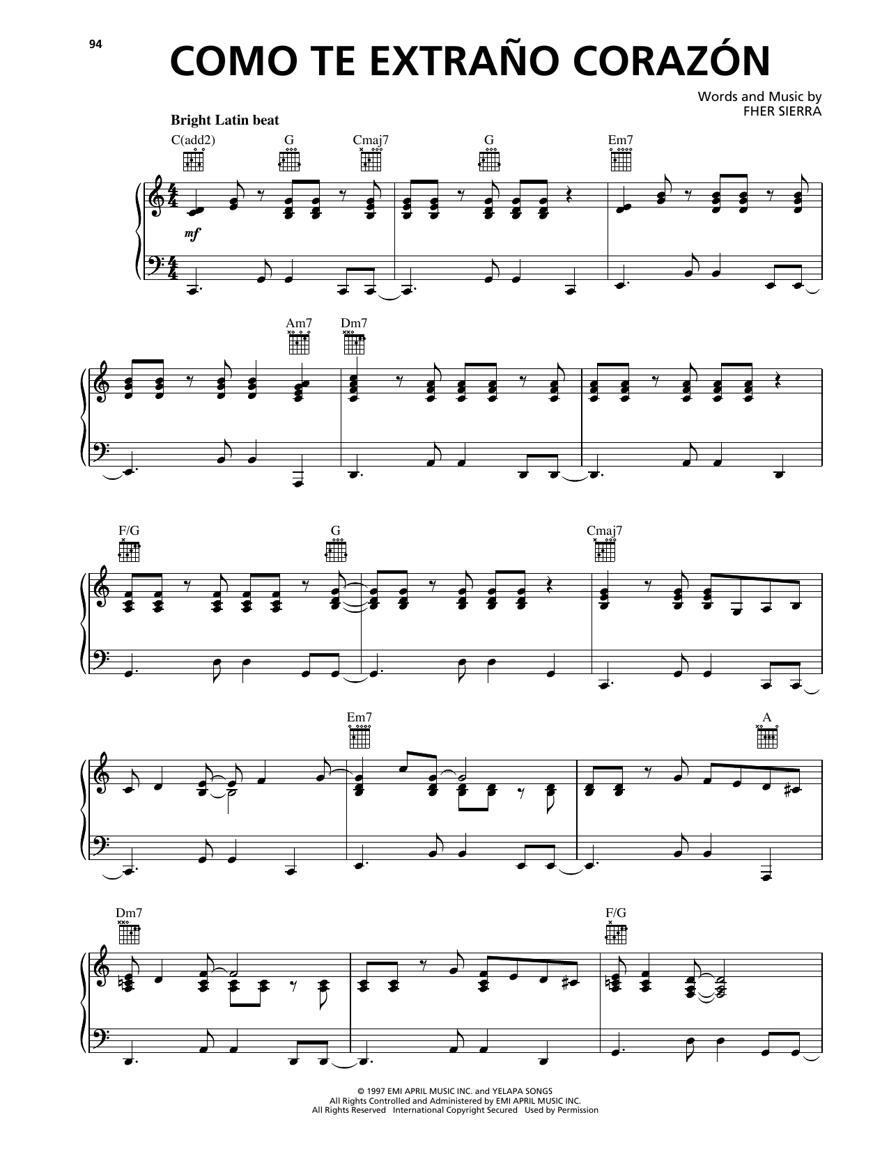Maná Como Te Extrano Corazon sheet music notes and chords arranged for Piano, Vocal & Guitar Chords (Right-Hand Melody)