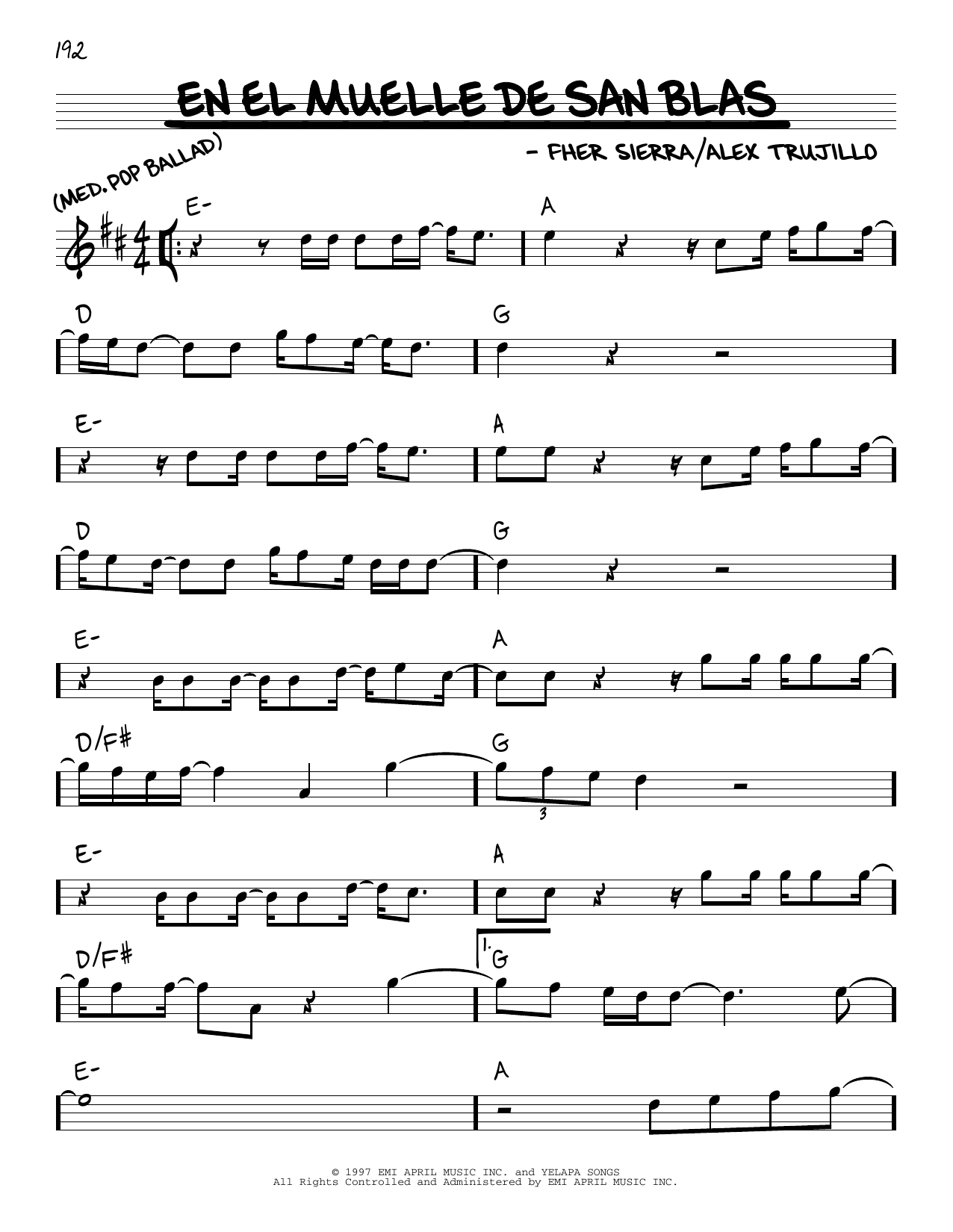 Mana En El Muelle De San Blas sheet music notes and chords arranged for Real Book – Melody & Chords