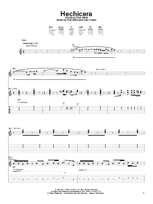 Mana Hechicera sheet music notes and chords arranged for Guitar Tab