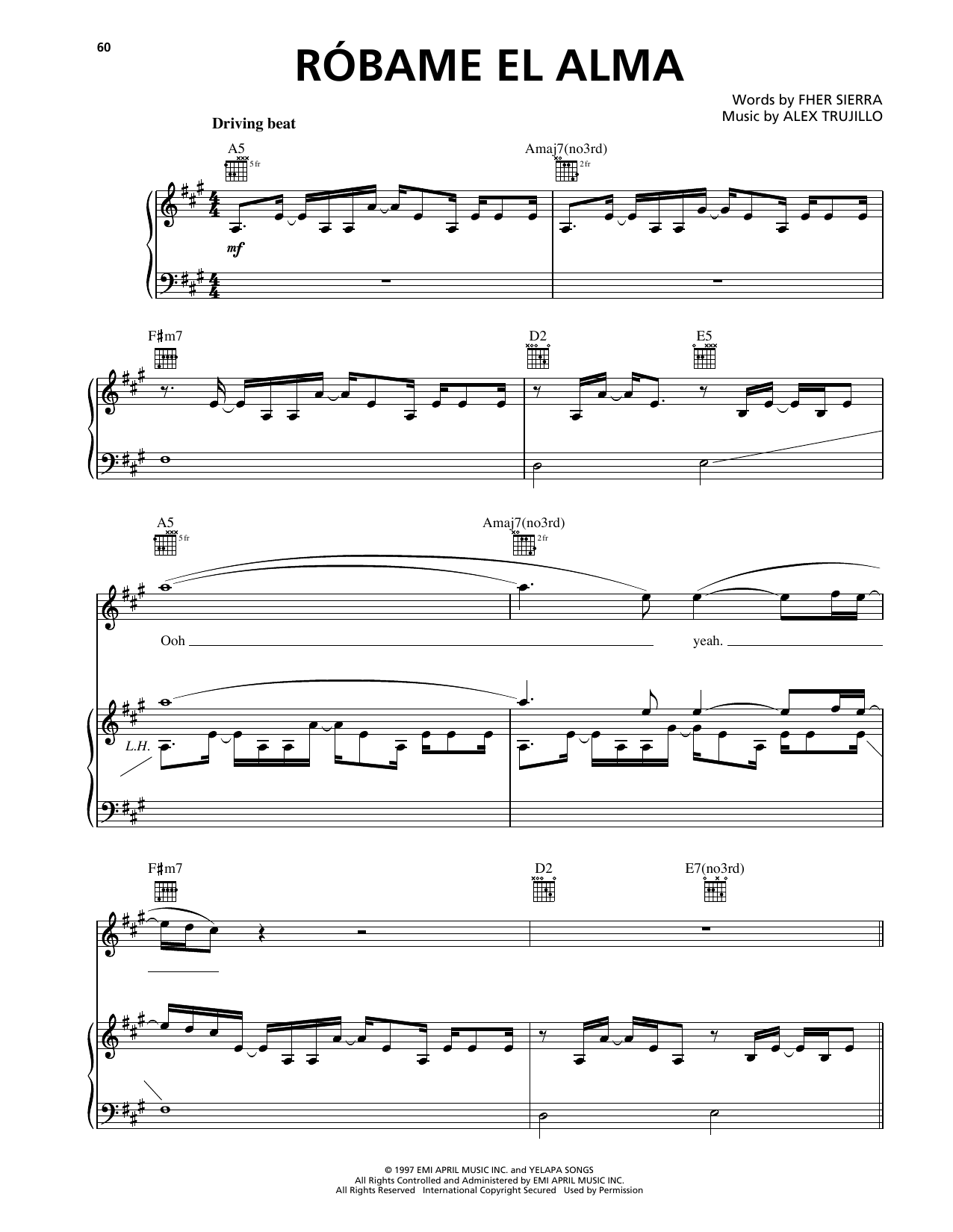 Maná Robame El Alma sheet music notes and chords arranged for Piano, Vocal & Guitar Chords (Right-Hand Melody)