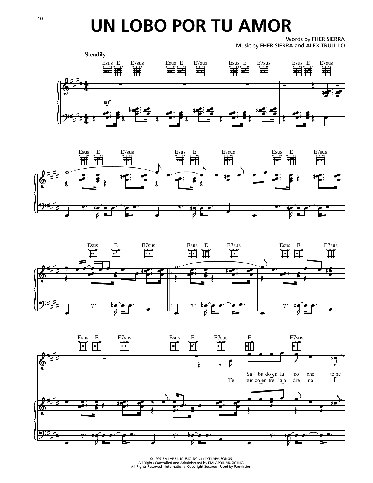 Maná Un Lobo Por Tu Amor sheet music notes and chords arranged for Piano, Vocal & Guitar Chords (Right-Hand Melody)
