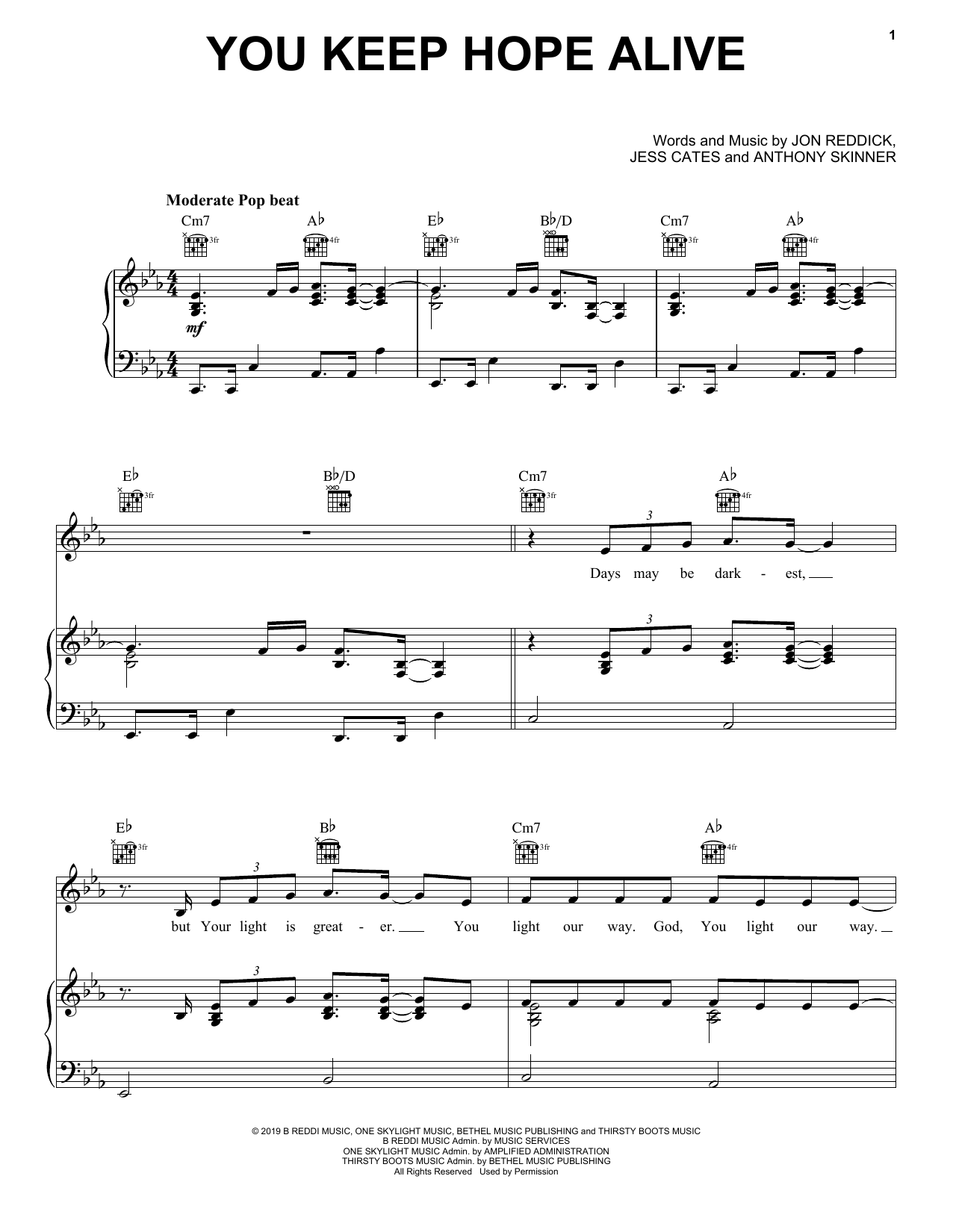 Mandisa & Jon Reddick You Keep Hope Alive sheet music notes and chords arranged for Piano, Vocal & Guitar Chords (Right-Hand Melody)