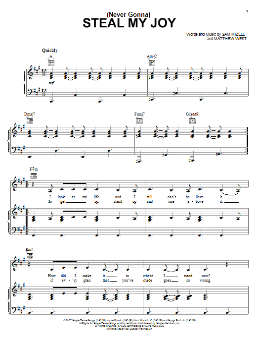 Mandisa (Never Gonna) Steal My Joy sheet music notes and chords arranged for Piano, Vocal & Guitar Chords (Right-Hand Melody)
