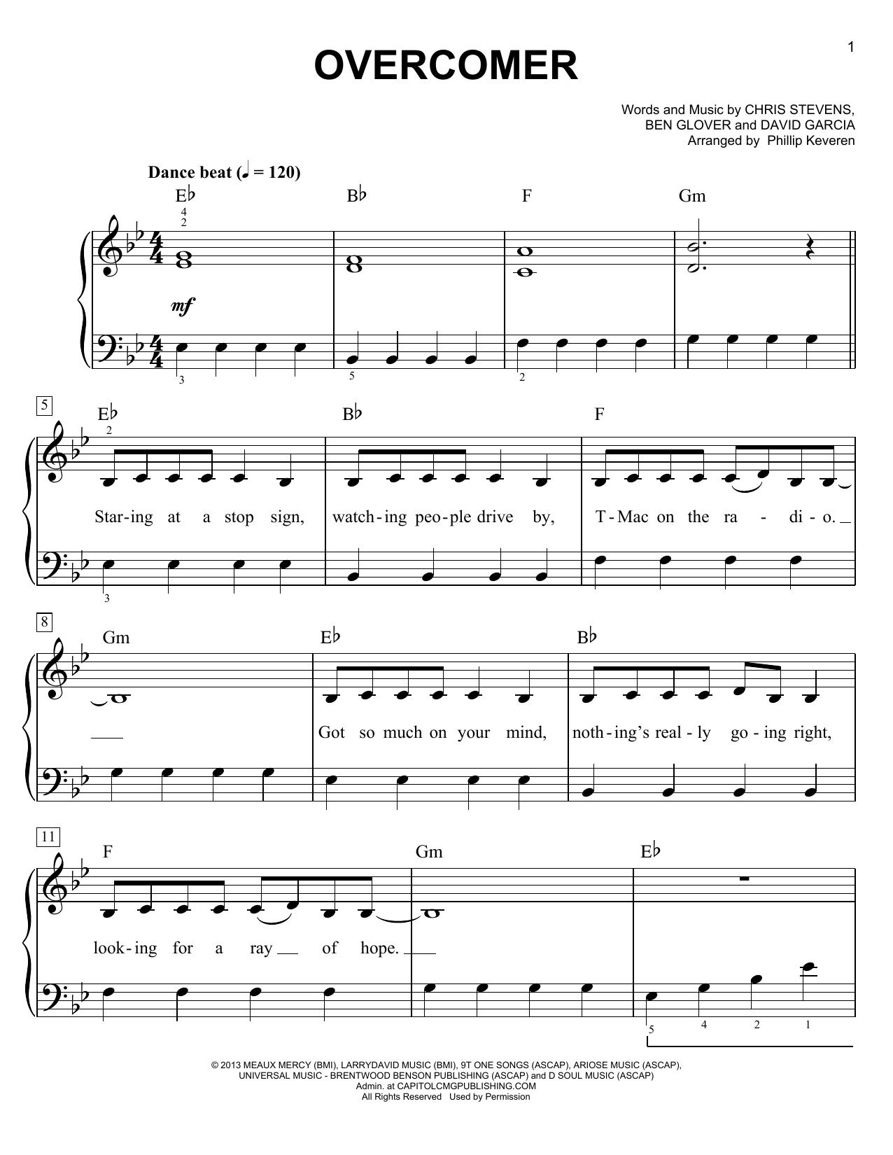 Mandisa Overcomer (arr. Phillip Keveren) sheet music notes and chords arranged for Easy Piano