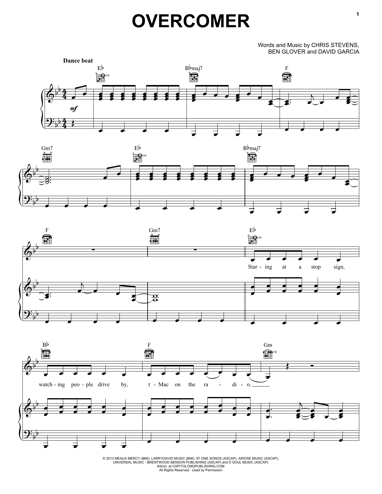 Mandisa Overcomer sheet music notes and chords arranged for Piano, Vocal & Guitar Chords (Right-Hand Melody)