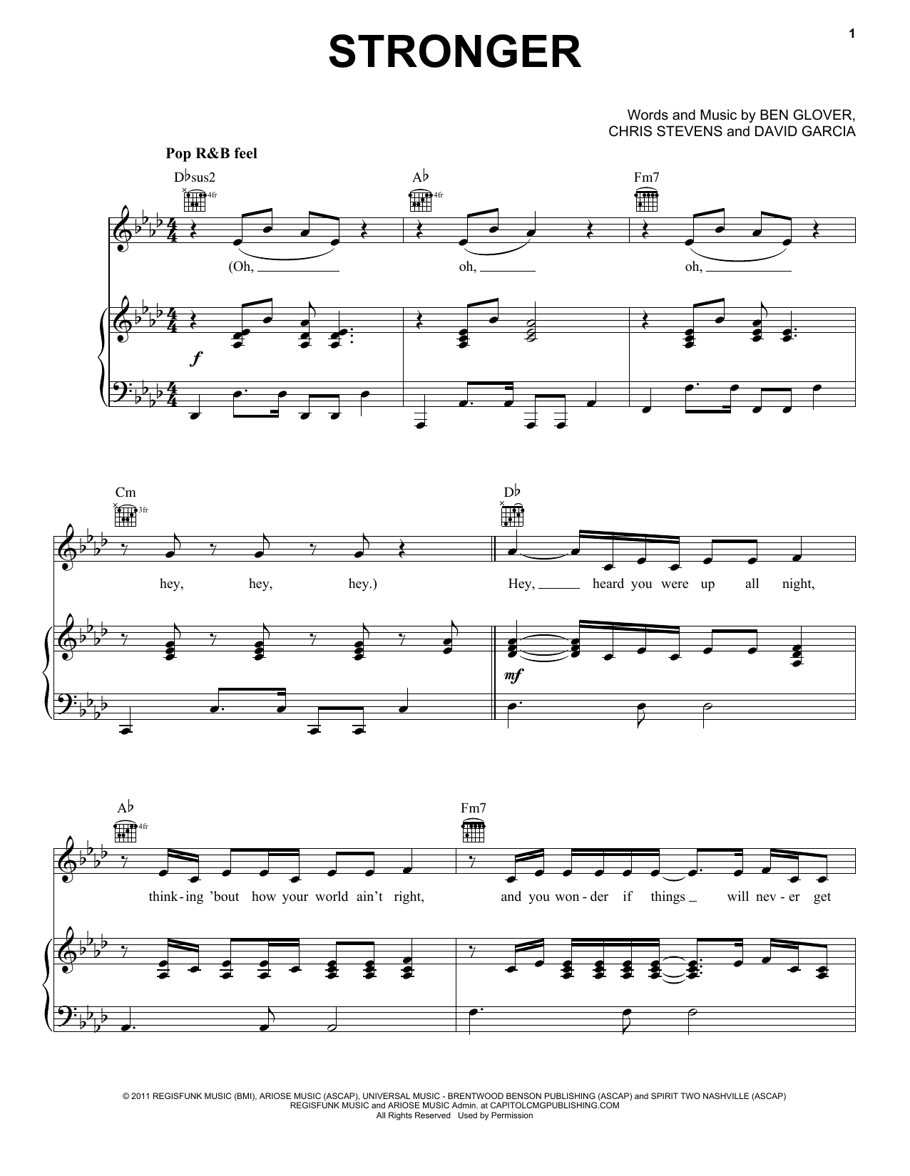 Mandisa Stronger sheet music notes and chords arranged for Piano, Vocal & Guitar Chords (Right-Hand Melody)