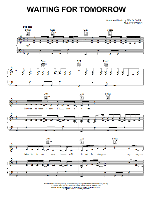 Mandisa Waiting For Tomorrow sheet music notes and chords arranged for Piano, Vocal & Guitar Chords (Right-Hand Melody)