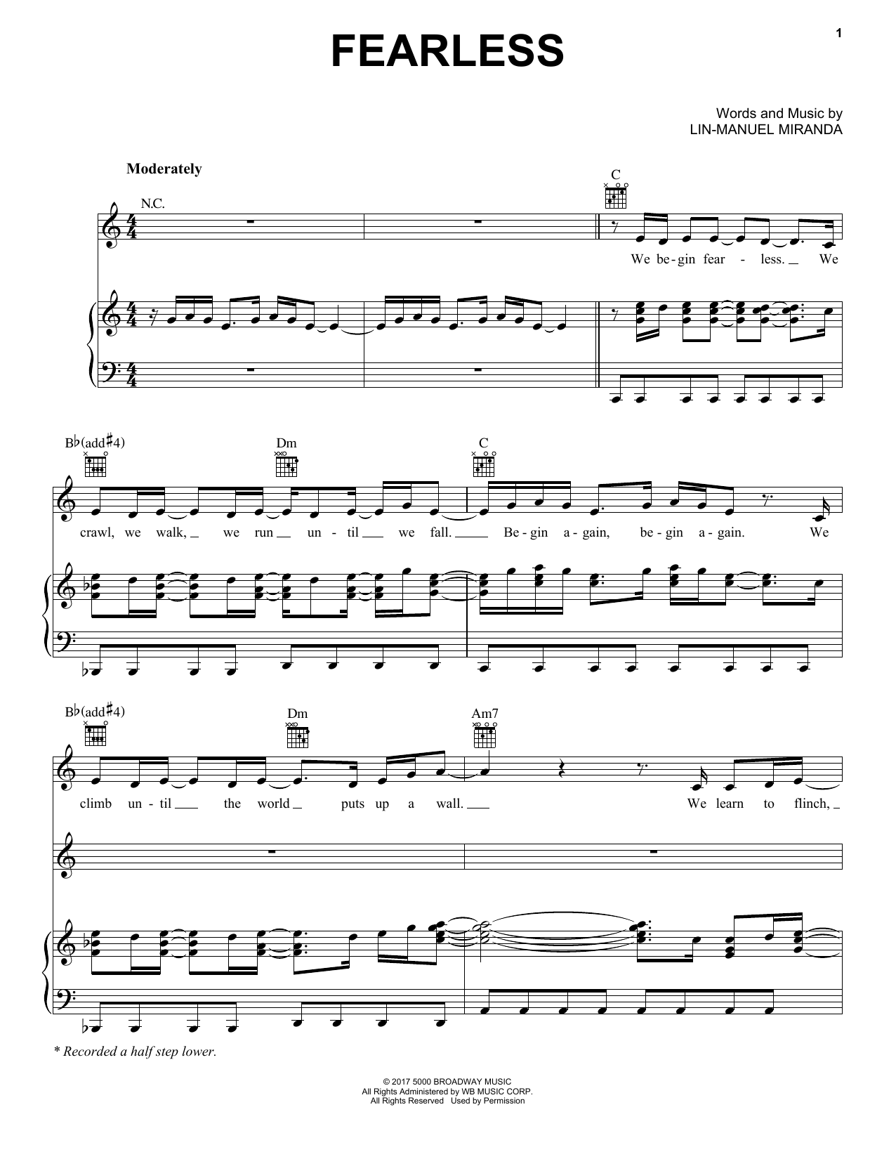 Mandy Gonzalez Fearless sheet music notes and chords arranged for Piano, Vocal & Guitar Chords (Right-Hand Melody)