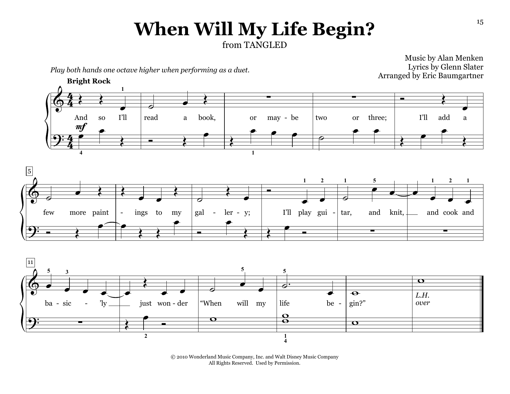 Mandy Moore When Will My Life Begin? (from Tangled) (arr. Eric Baumgartner) sheet music notes and chords arranged for Piano Duet