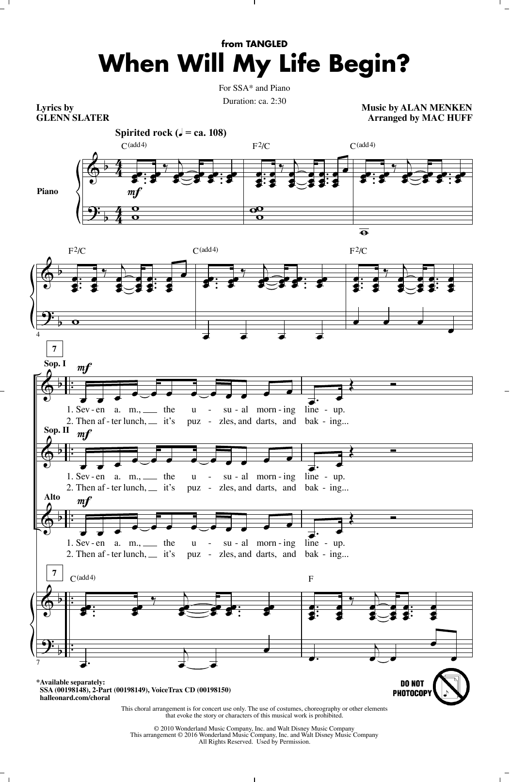 Mandy Moore When Will My Life Begin? (from Tangled) (arr. Mac Huff) sheet music notes and chords arranged for 2-Part Choir
