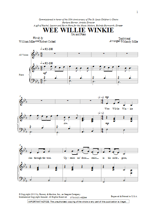 Mandy Miller Wee Willie Winkie sheet music notes and chords arranged for 2-Part Choir