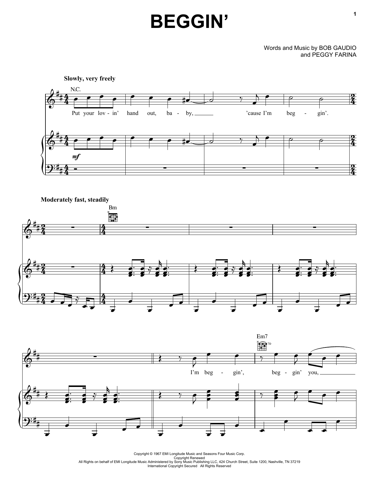 Maneskin Beggin' sheet music notes and chords arranged for Piano, Vocal & Guitar Chords (Right-Hand Melody)