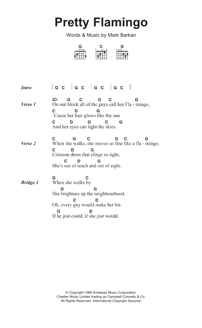 Manfred Mann Pretty Flamingo sheet music notes and chords arranged for Guitar Chords/Lyrics