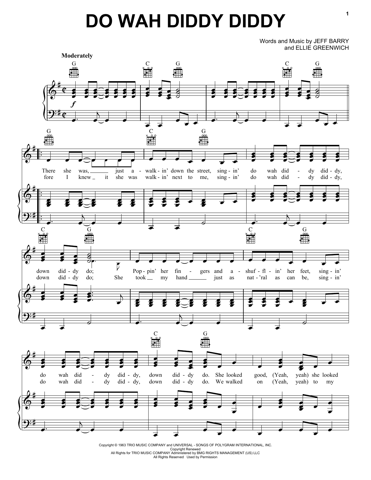 Manfred Mann Do Wah Diddy Diddy sheet music notes and chords. Download Printable PDF.