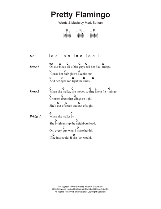 Manfred Mann Pretty Flamingo sheet music notes and chords arranged for Guitar Chords/Lyrics
