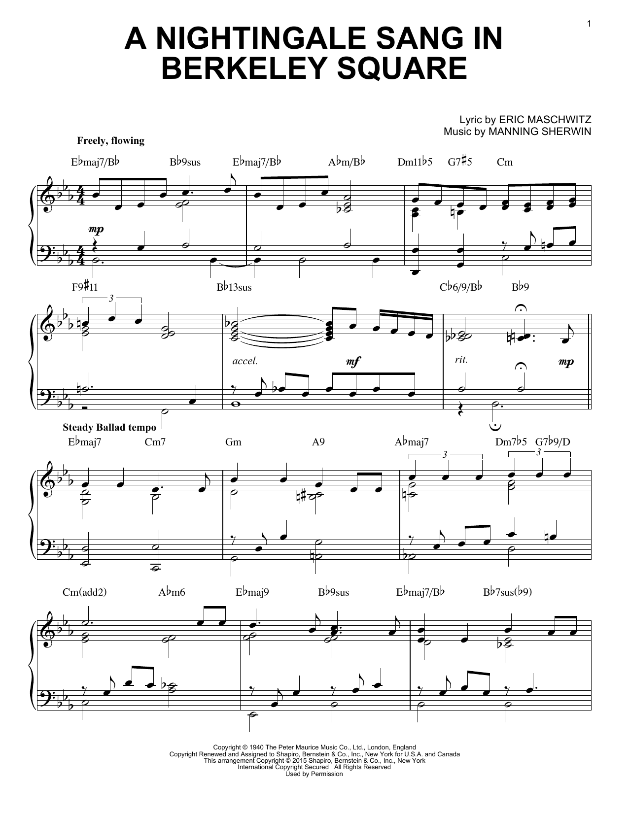 Manhattan Transfer A Nightingale Sang In Berkeley Square [Jazz version] (arr. Brent Edstrom) sheet music notes and chords arranged for Piano Solo