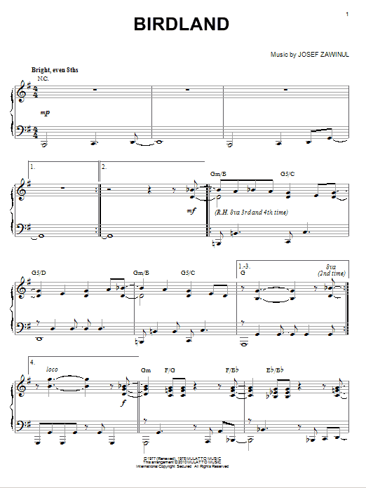 Manhattan Transfer Birdland (arr. Brent Edstrom) sheet music notes and chords arranged for Piano Solo