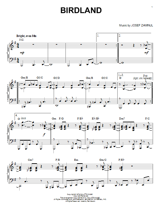 Manhattan Transfer Birdland sheet music notes and chords arranged for Piano Solo
